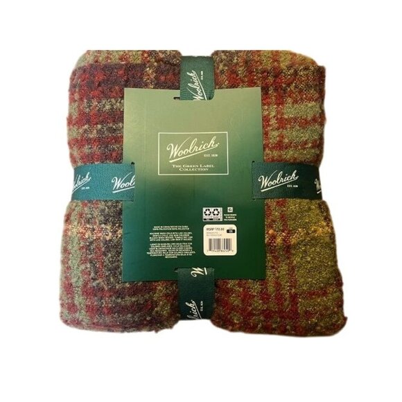 Woolrich Jackets & Blazers - Woolrich Green Label 100% Wool Plaid Throw Blanket Red & Green